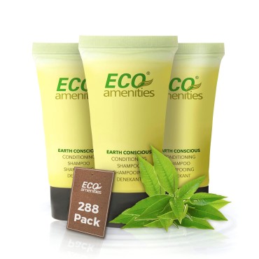 ECO Amenities Conditioning Shampoo, Travel Size Shampoo and Conditioner Sets, Mini Shampoo & Conditioner Sets - 2 in 1 Shampoo & Conditioner, Green Tea Scent, 0.75 Fl Oz (Pack of 288)
