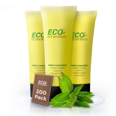 ECO Amenities Conditioning Shampoo, 200 PACK, Mini Size 1 Ounce - Travel Size Shampoo and Conditioner Sets, Mini Shampoo & Conditioner Sets - 2 in 1 Shampoo & Conditioner, Green Tea Scent