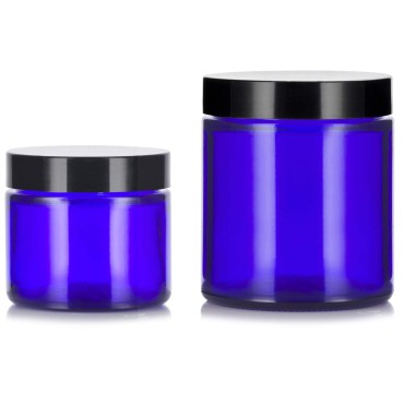 12 piece Cobalt Blue Glass Straight Sided Jar Set: Includes 6 - 1 oz Cobalt Glass Jars and 6 - 2 oz Cobalt Glass Jars