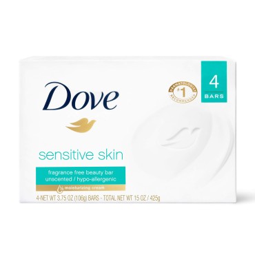 Dove Beauty Bar for Softer Skin Sensitive Skin More Moisturizing than Bar Soap 3.75 oz 4 Bars