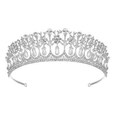 Princess Pearl Austrian Crystal Rhinestone Hair Tiara Crown Wedding Prom T11895