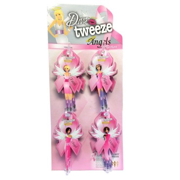 Diva Tweezer Professional Tweezers 'Angels' Pink Ribbon 12-Pack with Display