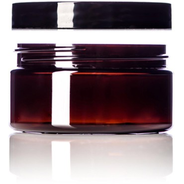 8 Ounce Amber Single Wall Jars with Black Twist Lids [Pack of 3]