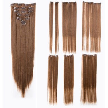 SWACC Women 22 Inches Straight Full Head 7 Separate Pieces Heat Resistance Synthetic Hair Clip in Hair Extensions (Dirty Brown-12#)