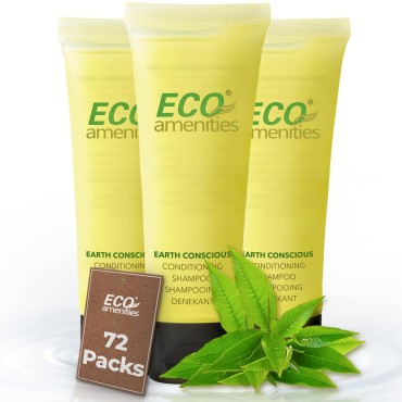 Eco Amenities Travel Size Shampoo and Conditioner Sets - 2 in 1 Hotel Shampoo and Conditioner Supplies for Guests - Refreshing Bulk Travel Size Toiletries - 30ml (1.0 fl oz), 72 pack, Green Tea Scent
