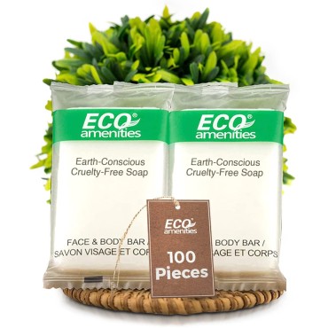 ECO amenities Travel Size Bar Soap - 100 PACK, 1 oz Mini Soap Bars, Hotel Soap Bars, Travel Size Toiletries - Individually Wrapped Bulk Soap Bar, Small Hotel Soaps for BNBs, VRBO, Inns and Hotels