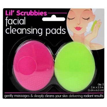 S&T INC. Lil' Scrubbies Facial Cleansing Brush and Deep Pore Cleanser for All Skin Types, Pink/Lime, 2 Count (Pack of 1)