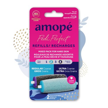Amope Pedi Perfect Electric Callus Remover Foot File Roller Head Refills, with Diamond Crystals, Removes Hard & Dead Skin, Mixed Pack for Hard Skin, 1 Regular Coarse & 1 Ultra Coarse Refill - 2 Count
