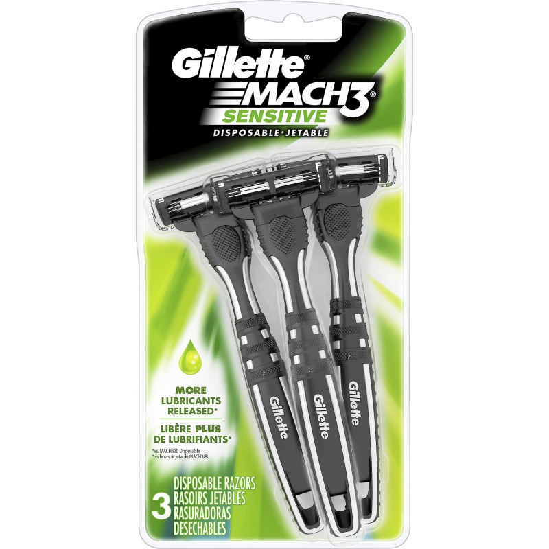 Gillette Mach3 Sensitive Men’s Disposable Razors, 3 Count