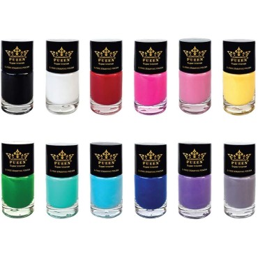 PUEEN Super Intense Nail Polish for Nail Stamping Nail Color Lacquer - Set of 12 Colors -BH000934