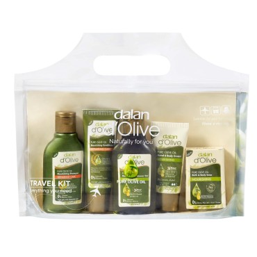 Dalan d`Olive Travel Kit, 5 Pieces - Shampoo, Hair Conditioner, Shower Gel, Bar Soap, Hand & Body Lotion