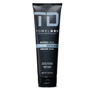 TOWELDRY Creme Styler Natural Hold + Medium Shine - Men's Hair Styling Super-Lightweight Smoothing Cream - Hold 2/10 - Easy Washout Formula - Men's Grooming Gear, Made in USA, 8.4 fl oz (250ml)