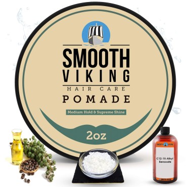 Hair Pomade for Men | Smooth Viking Pomade for Men Medium Hold & High Shine (2 Ounces) - Water Based Mens Hair Pomade for Straight, Thick and Curly Hair