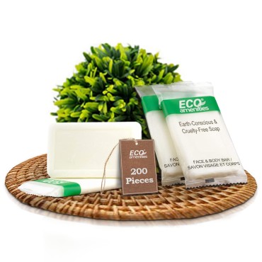 ECO amenities Bar Soap Bulk - 200 Pack, 1.0 oz Travel Size Soap Bars - Individually Wrapped Hotel Soap - Great for Vacation Rental and Airbnb Toiletries or Hygiene Kits Supplies