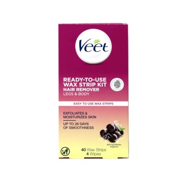 Veet Leg and Body Wax Strip Kit, 40 Wax Strips and 4 Wipes each (Value Pack of 12)