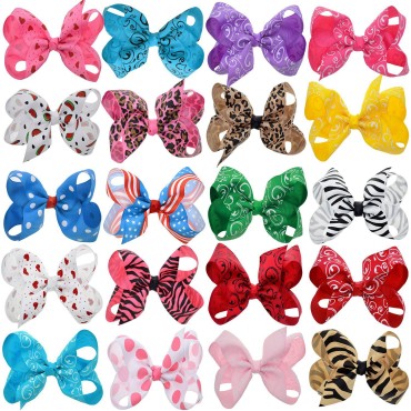 LCLHB 4.5 inch Printed Ribbon Bow Boutique Baby Girl Hair Clips For Teens Children 20PCS