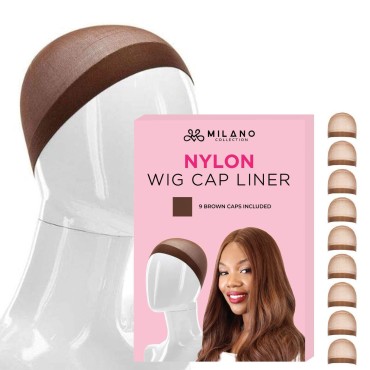 Milano Collection Wig Caps for Women | Premium Breathable, Stretchable, Nylon Bald Wig Cap Liner Stocking for Wigs and Lace Front Wigs, Hair Cap, Chocolate Brown, 1 Pack of 9 Caps, 9 Count