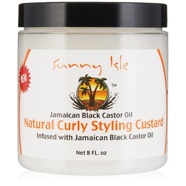 Sunny Isle Jamaican Black Castor Oil Curly Styling Custard 8oz | Moisturizing & Defining | Curl Gel For Wavy, Naturally Curly, Twist-Out Styles and Transitioning Hair