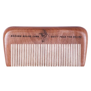 Badass Beard Care Wood Beard Comb for Men - Fine T...