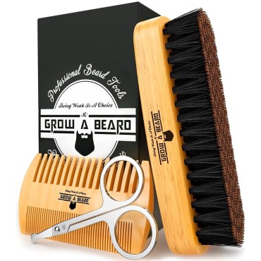 Beard Brush for Men & Beard Comb Set w/Mustache Sc...