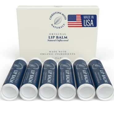 Unflavored Lip Balm - Lip Care for Cracked or Dry Lips, Moisturizing Lip Balm with Organic Aloe Vera, Coconut Oil, Vitamin E & Beeswax, Lip Balm Pack of 6, Lip Balm for Men or Women or Kids Lipbalm