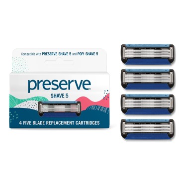 Preserve Five Blade Replacement Cartridges for Shave 5 Recycled Razor, 4 Count