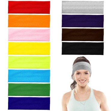 eBoot 12 Pcs Stretch Elastic Yoga Headbands Mixed Colors for Teens, Girls and Women