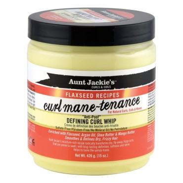 Aunt Jackie's Flaxseed Recipes Curl Mane-tenance, Lightwieght Anti-Poof Defining Curl Whip, Enriched with Flaxseed, Argan Oil and Shea Butter, Great for Dry and Frizzy Hair, 15 Oz Jar, Orange