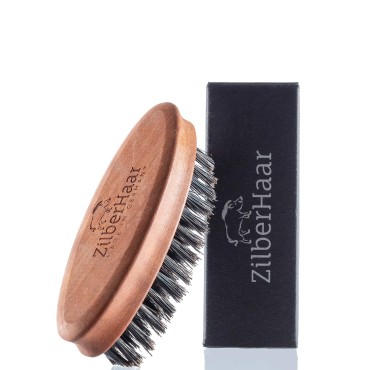 ZilberHaar Pocket Mustache and Beard Brush - Stiff Boar Bristles Small Brush - Perfect Beard Grooming Tool - Relieves beard itch - Short and Medium - Made In Germany