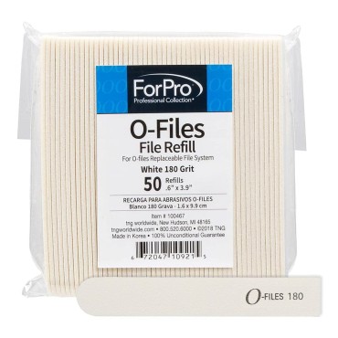 ForPro O-Files Replaceable File System Refills, 180 Grit, Manicure Nail File Refills, 3.9” L x .6“ W, White, 50-Count