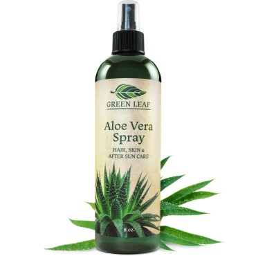 Aloe Vera Spray for Hair, Skin & Face Moisturizer |Fast Absorption| After Sun Care, Sunburn Relief & Solar Recovery Spray| 8oz|Cold pressed - Aloevera Body Spray | Pure Aloe Vera Skin Care, Green Leaf