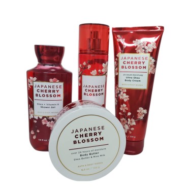 4 Piece Bath & Body Works Japanese Cherry Blossom Fragrance Gift Set- Body Butter, Fragrance Mist, Body Cream & Shower Gel (Japanese Cherry Blossom)