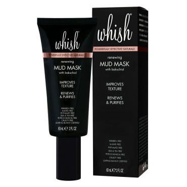 Whish Mud Mask with Bakuchiol - Natural Retinol Alternative Clay Mask - Pore Minimizing & Acne Treatment for Oily, Dry Skin - Hydrating Skincare Mask - Paraben & Sulfate Free - 2 fl oz