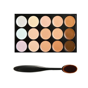 15 Shades Colour Concealer Makeup Palette Kit Make Up Set + Oval Make up Brush
