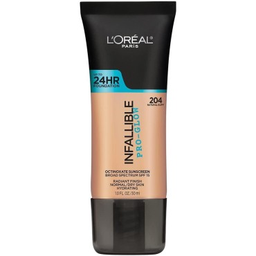 L’Oréal Paris Makeup Infallible Up to 24HR Pro-Glow Foundation, 204 Natural Buff, 1 fl; oz.