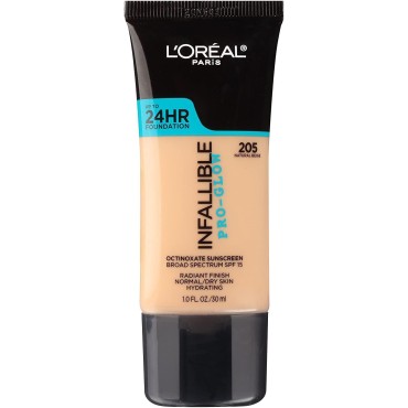 L’Oréal Paris Makeup Infallible Up to 24HR Pro-Glow Foundation, 205 Natural Beige, 1 fl; oz.