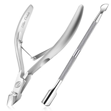 Cuticle Trimmer with Cuticle Pusher - Cuticle Remover Cuticle Nipper Professional Stainless Steel Cuticle Cutter Clipper Durable Pedicure Manicure Tools for Fingernails and Toenails - Half Jaw