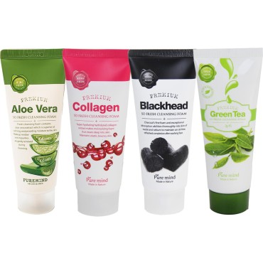 Pure mind Facial Cleansing & Makeup Remover Foam 4 pack(Blackhead, Aloe Vera, Collagen, Green Tea) Made in Korea