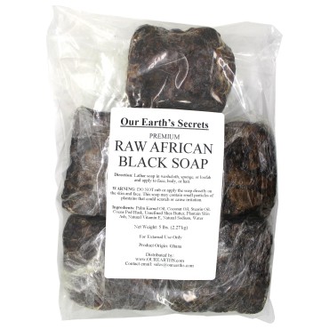 OUR EARTH'S SECRETS Premium Natural Raw African Black Soap, 5 lbs