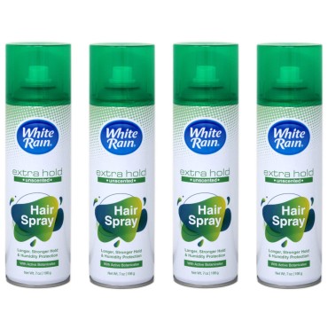 White Rain Aerosol Hairspray Unscented Extra Hold 7 oz (Pack of 4) WLM
