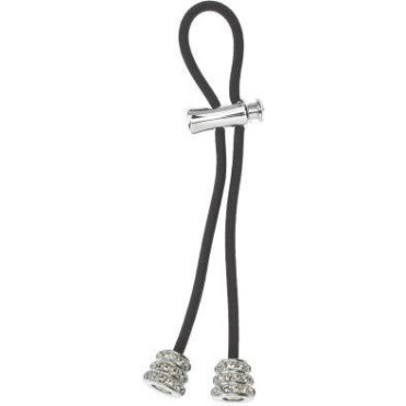 Pulleez Sliding Ponytail Holder, Silver Black Diamond Crystal Bell Metal Charms - Black Elastic Hair Tie Bracelet