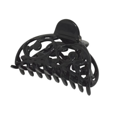 Parcelona French Jardin Black Medium Covered Spring Celluloid Jaw Hair Claw Clip Clamp Clutcher