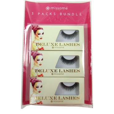 Missamé SULTRY Deluxe Beauty False Eyelashes Set Handmade with Premium Synthetic Fibers, Black, 3 Pairs