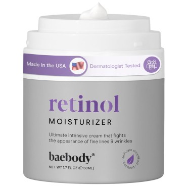 Baebody Made in USA Retinol Face Moisturizer for Women and Men - Anti Aging Neck and Décolleté - Day & Night Anti Wrinkle Cream for Face, Jojoba Oil and Vitamin E, 1.7 Oz
