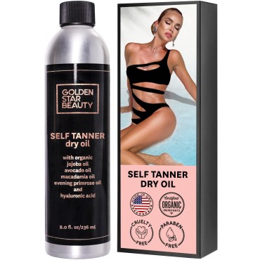 Self Tanner Oil - Natural Sunless Tanning Spray w/Hyaluronic Acid and Organic Oils, Clear Gradual Fake Tan Sprayer for Perfect Golden Glow 8.0 fl.oz