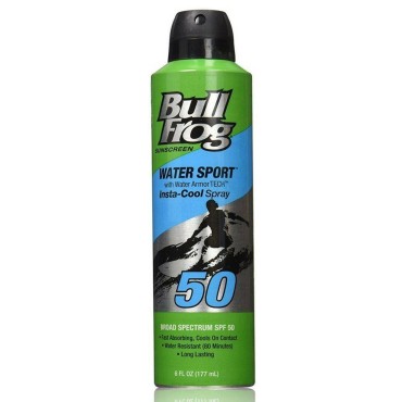 BullFrog Water Armour Sport Instacool Sunscreen Spray, SPF 50 6 oz (Pack of 2)