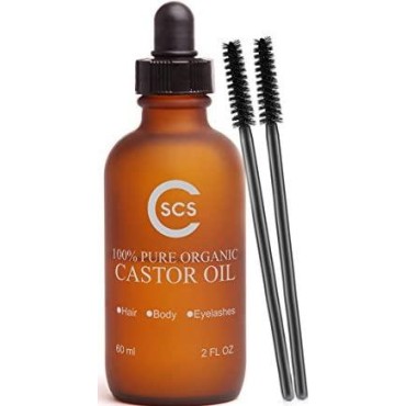 CSCS 100% All Natural & Organic Castor Oil for Eyelashes, Eyebrows, Hair, etc - Dramatically Improves Hair Growth & Thickness Fast - USDA Certified, Cold-Pressed and Hexane Free (2 oz)