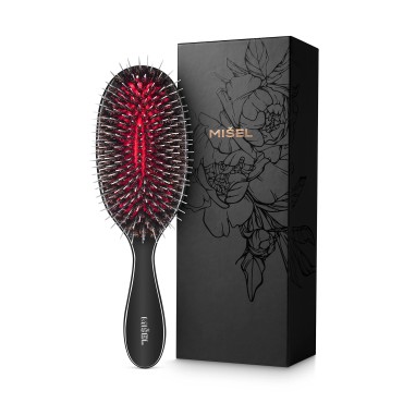 MISEL Professional Boar Bristle Hair Brush for Women and Men | Detangles All Natural Hair Types and Hair Extensions | Reduces Breakage | Great for Wavy and Straight Hair | Salon-Approved | Medium