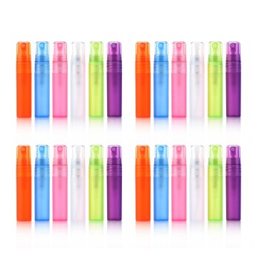 Elfenstal- 24pcs 5ml 1/6OZ Atomizer Empty Matte Plastic bottle Spray Refillable Fragrance Perfume Scent Sample Bottle Clean Cloth for Travel Party Makeup Tool free 3ml Pipette