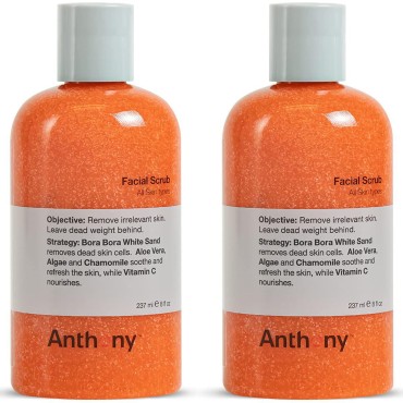 Anthony Facial Scrub, 8 Fl Oz, Contains Aloe Vera, Sand, Algae, Chamomile, Vitamin C, Soothes, Protects, Refreshes and Removes Dead Skin Cells (2 pack)